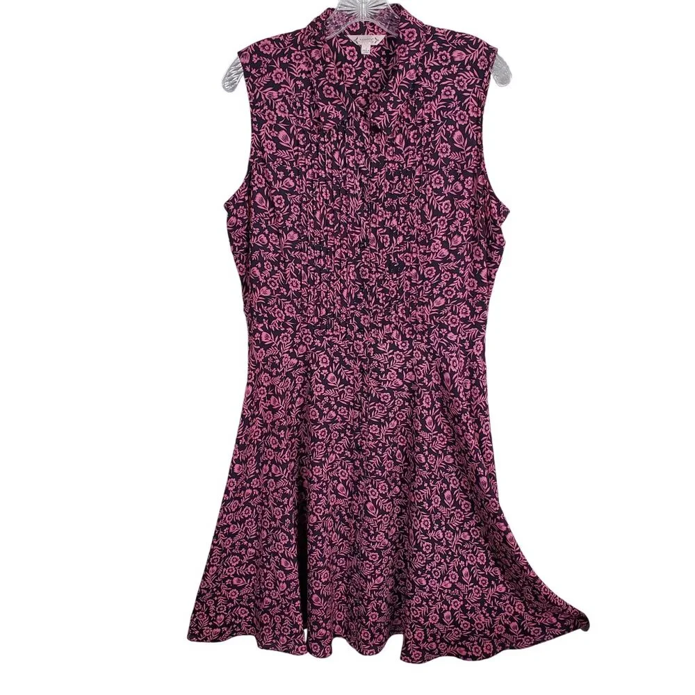 Nanette Lepore 12 Dress Floral Cottage Prairie Fit Flare Button Front Navy Pink - Picture 1 of 12